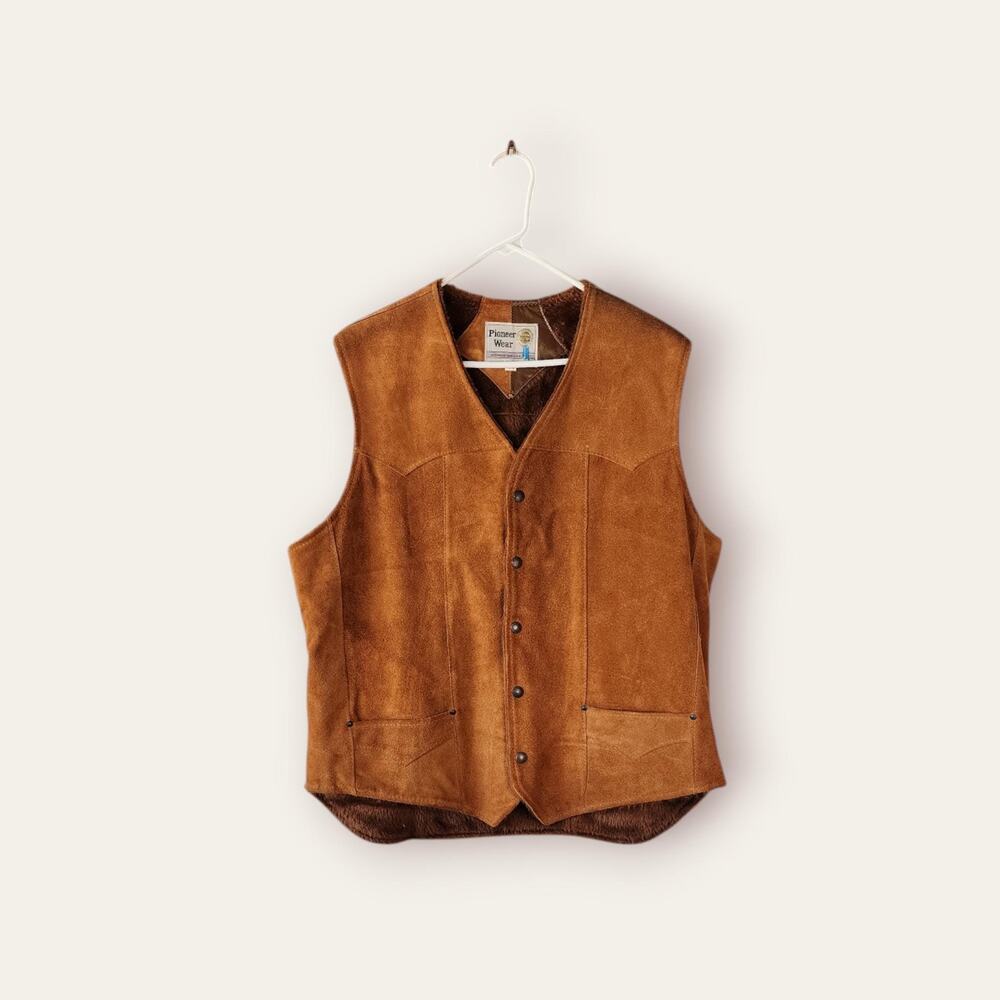 1970s Pioneer Wear Suede Leather Vest, Fur Lined - VTG Mint Condition